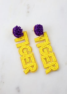 Seed Bead Earring Tiger Yellow Words